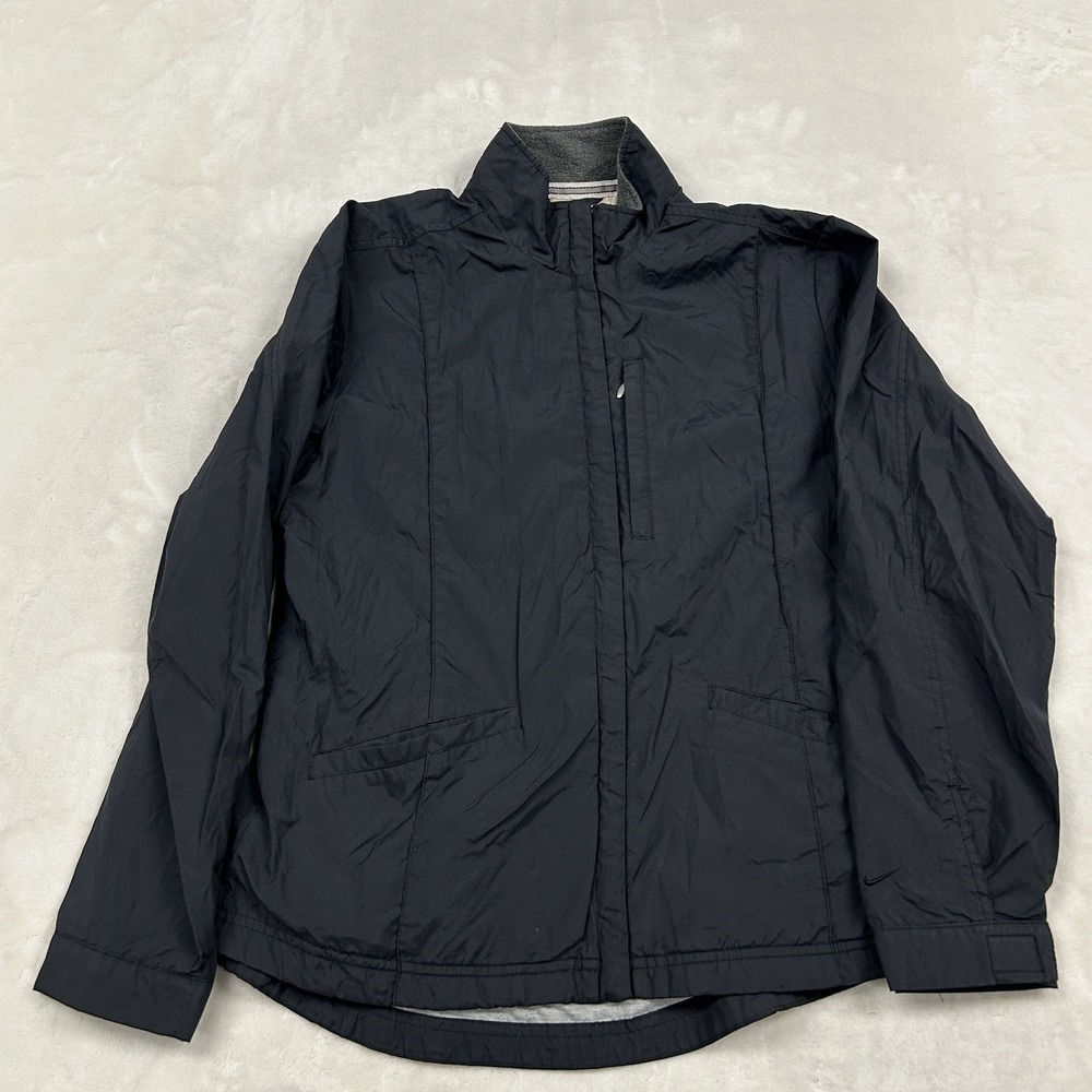 Nike Windbreaker Jacket Womens Small Black Full Zip Jersey Lined Lightweight